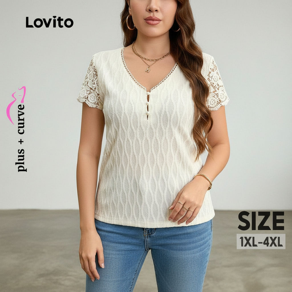 Lovito Blusa Feminina de Renda Casual para Primavera/Verão Branca Off LK2LD020