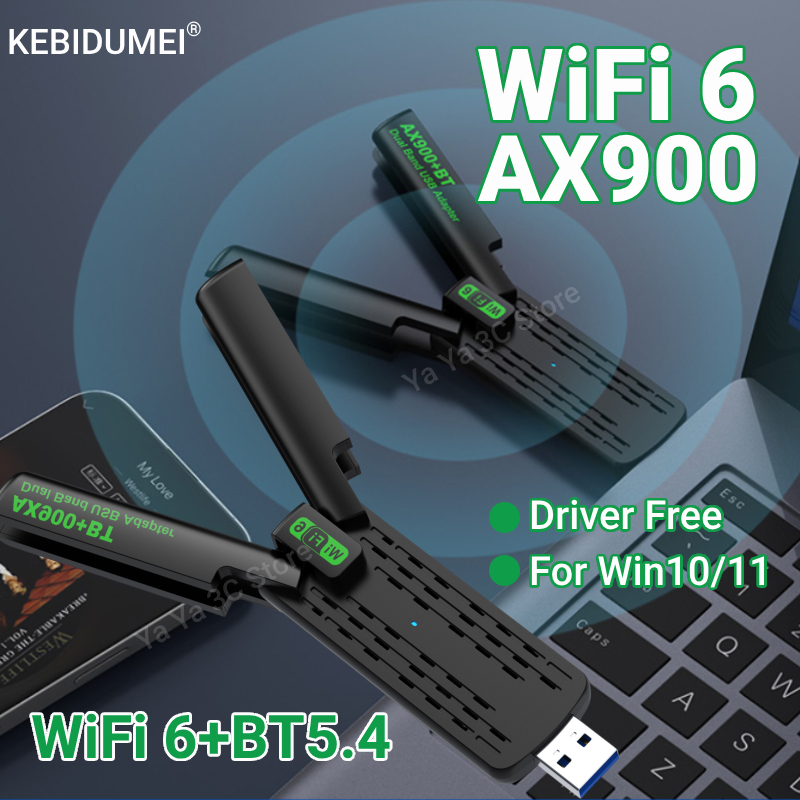 Adaptador USB WiFi 6 900 Mbps Bluetooth 5.4 2.4G e 5GHz Dongle 4 Antenas Receptor USB Sem Fio para Windows 10/11
