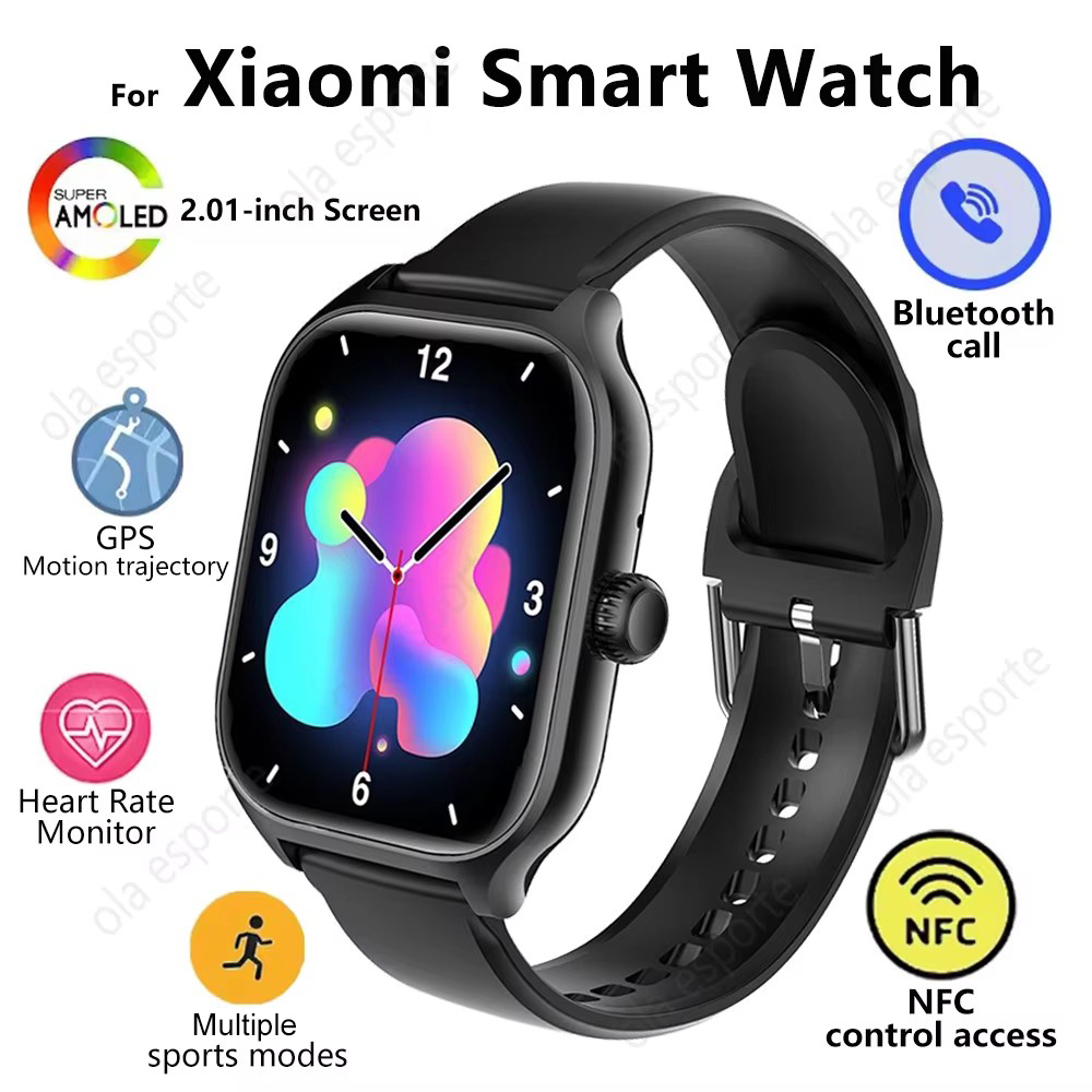  Smartwatch GPS NFC Monitoramento de Saúde Relógio Esportivo 2.01 polegadas Tela AMOLED Chamada Bluetooth Smartwatch