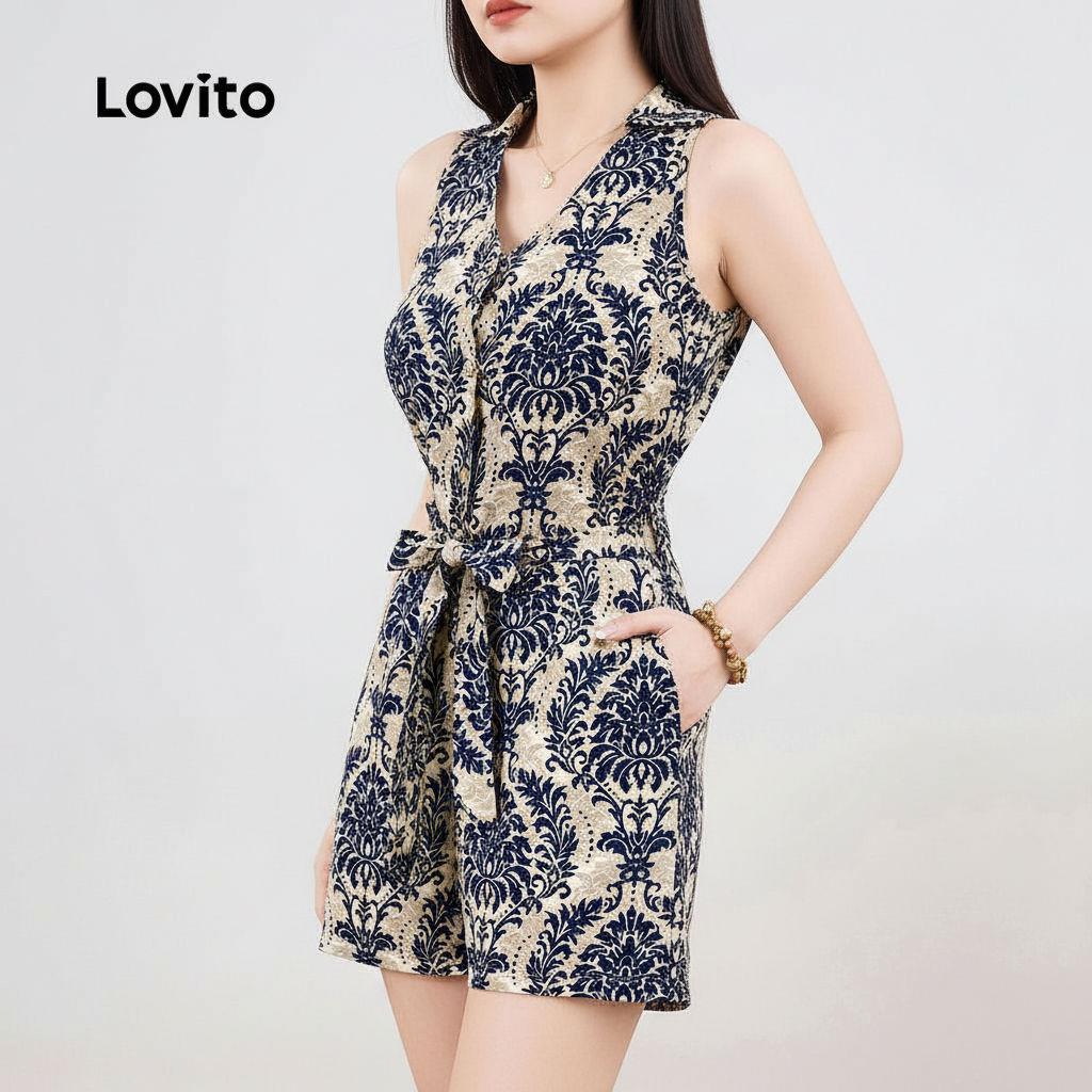 Lovito Macacão Boho Frente Amarrada Primavera/Verão Feminino L138ED123 em Oferta na Shopee