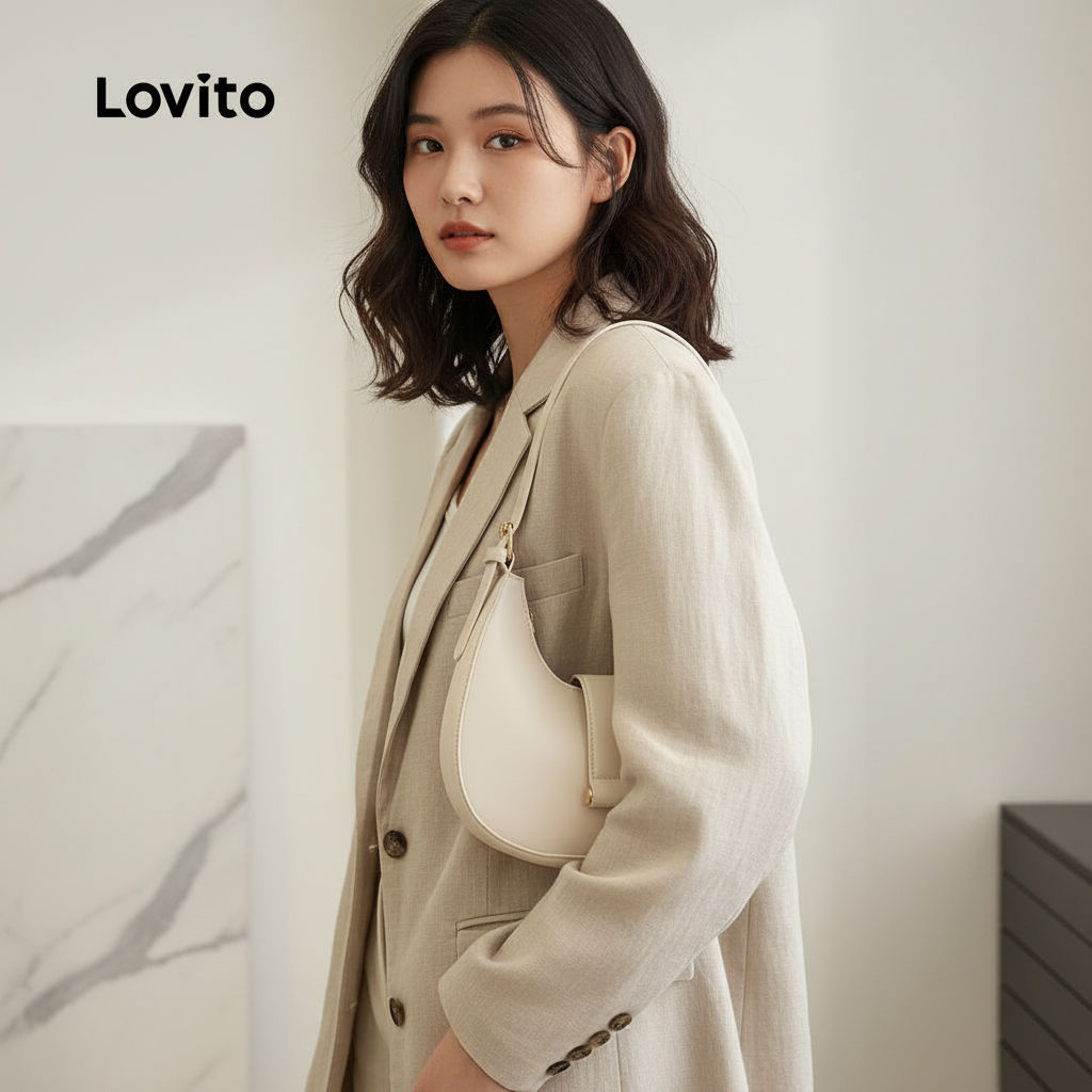 Lovito Bolsa de Ombro Feminina Pequena Meia-lua Cor Sólida LFA98035 em Oferta na Shopee