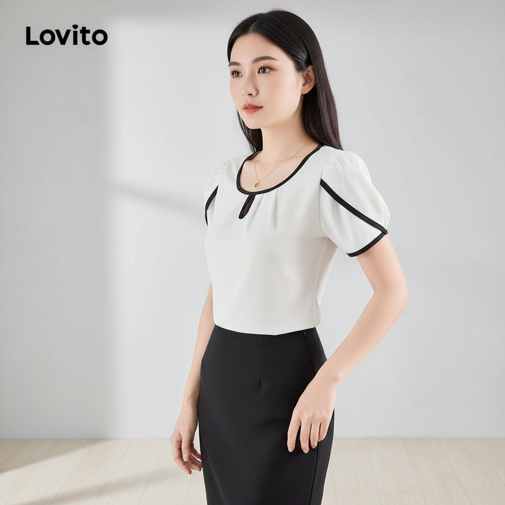 Lovito Blusa Feminina Sofisticada De Verão E Primavera Com Design Minimalista E Cores Contrastantes L120ED339