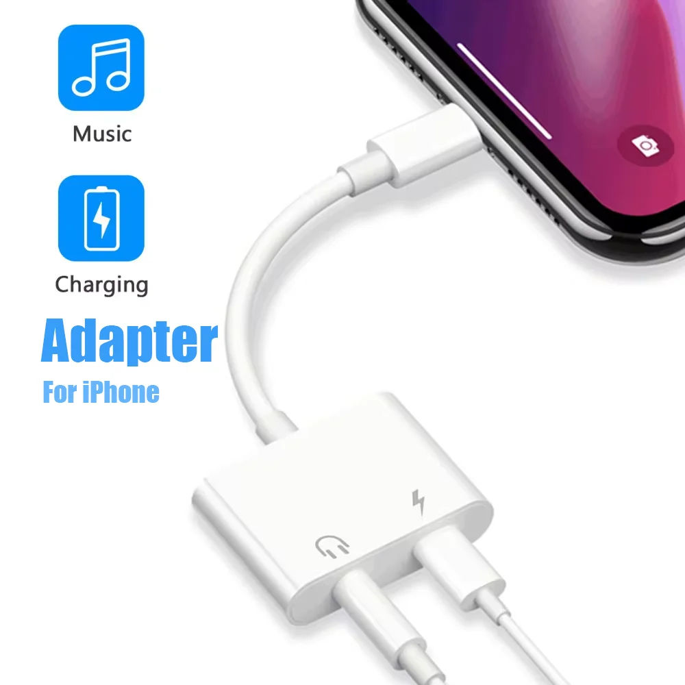 Adaptador de fone de ouvido e carregador 2 em 1 com conector Lightning para 3,5 mm trançado para iPhone 14 Pro, cabo de