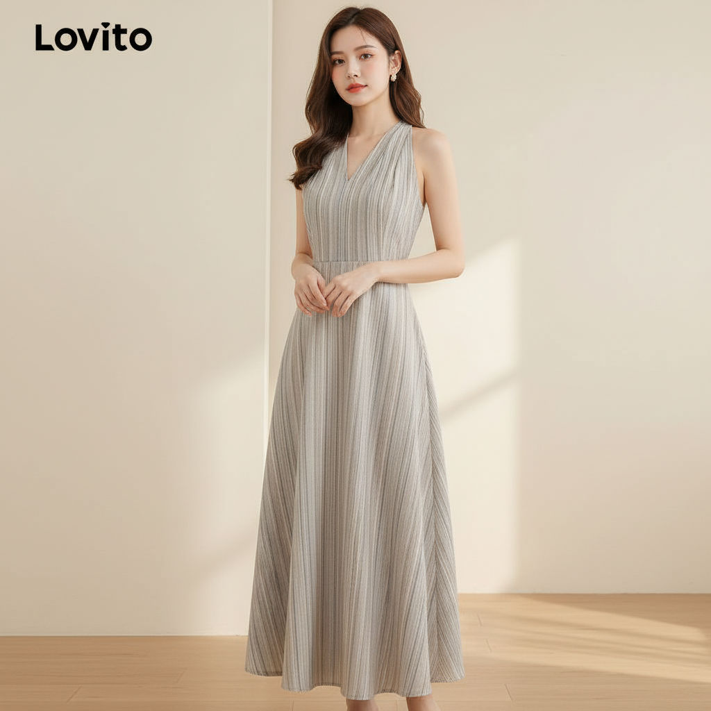 Lovito Vestido Feminino Casual Plissado Geométrico Leve Conforto Primavera Verão L137ED488 em Oferta na Shopee