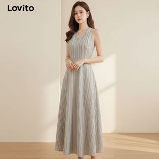 Lovito Vestido Feminino Casual Plissado Geométrico Leve Conforto Primavera Verão L137ED488 em Oferta na Shopee
