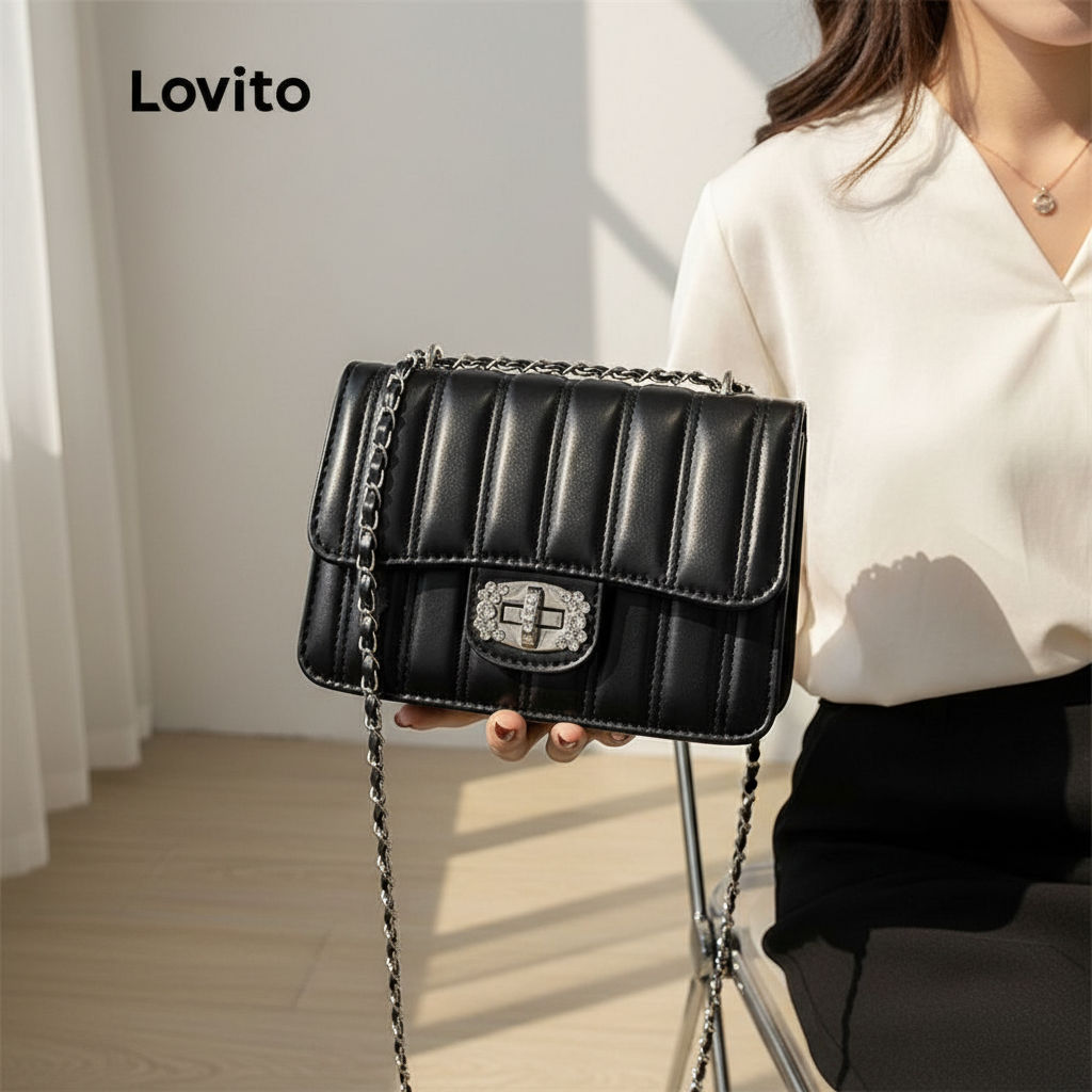 Lovito Refine Bolsa de Ombro Feminina Pequena com Corrente Metálica e Bolso para Profissionais LFA56081 em Oferta na Shopee