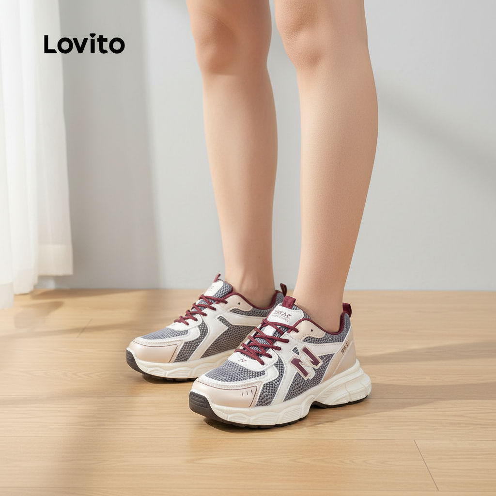 Lovito Refine Tênis Casual Retrô Dad em Malha com Contraste Primavera/Verão Vermelho LR13E430 em Oferta na Shopee