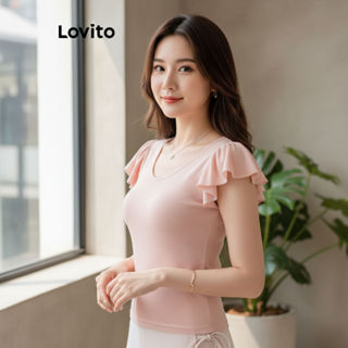 Lovito Refine Blusa Feminina Casual Babado Lisa L121AD1183 em Oferta na Shopee