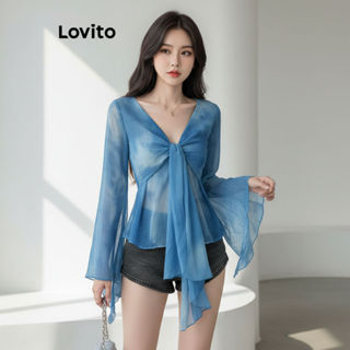 Lovito Blusa Feminina Tie Dye Contraste com Babados Frontais L106AD939 em Oferta na Shopee