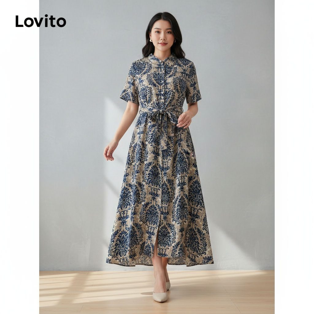 Lovito Vestido Casual Feminino Estampado Tribal L113MD152 em Oferta na Shopee