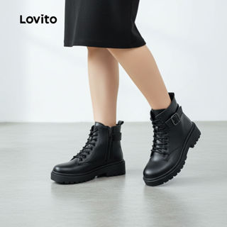 Lovito Botas Femininas Casuais Lisas Com Cadarço Moda Primavera LFA45302 em Oferta na Shopee