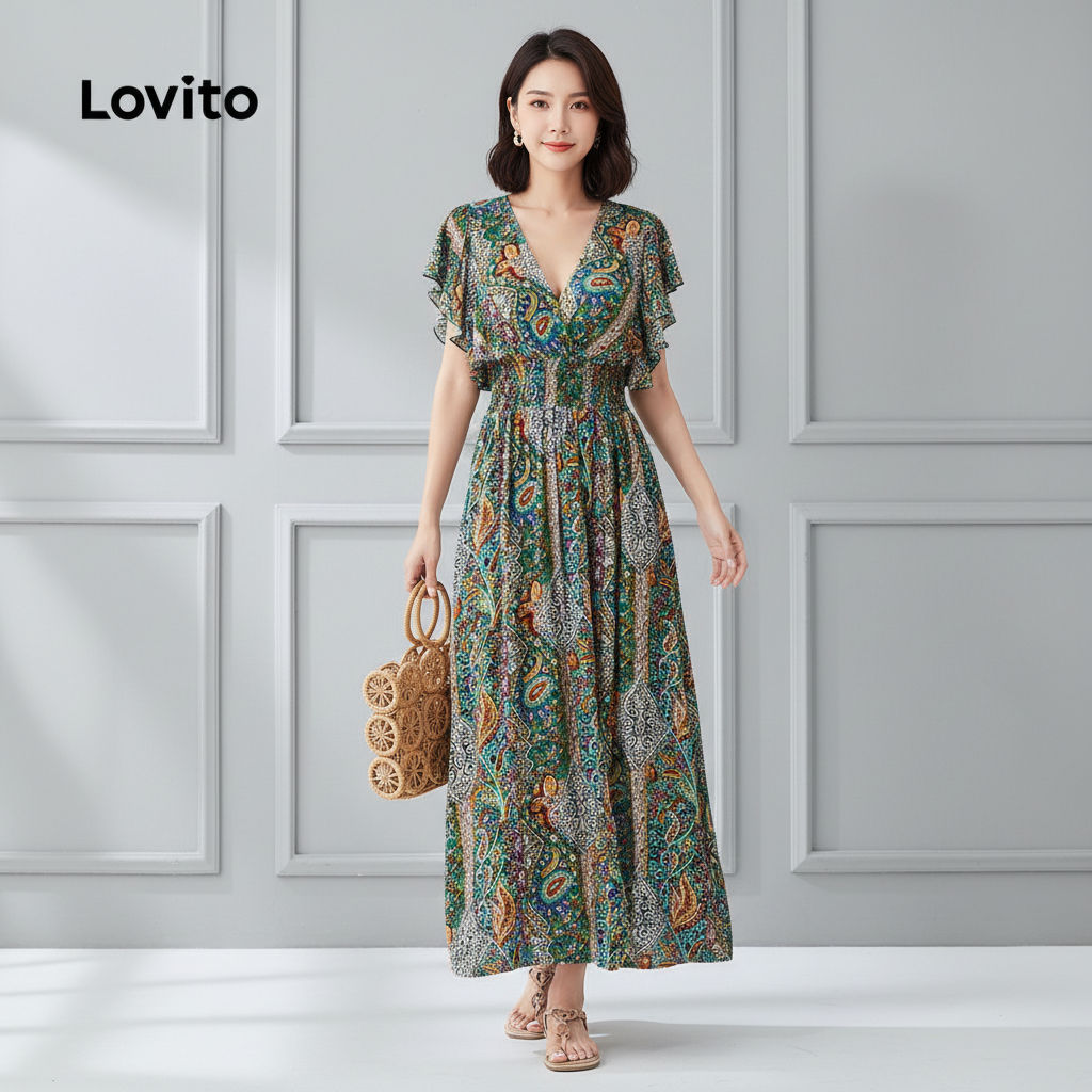 Lovito Vestido Casual Estampa Floral Delicada para Mulheres LNE70094 em Oferta na Shopee