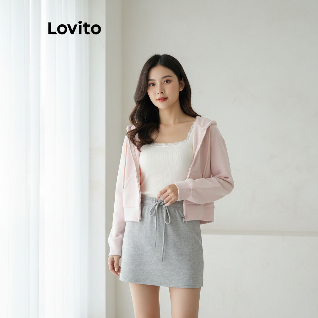 Lovito Jaqueta Feminina Casual Com Amarração Lisa LNA75075 em Oferta na Shopee