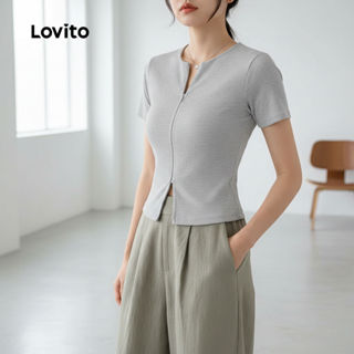 Lovito Blusa Casual com Zíper Lisa para Mulheres L128ED157 em Oferta na Shopee