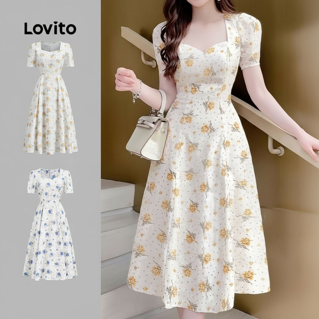 Lovito Vestido Fino Com Zíper Estampa Floral Para Mulheres L133ED528 em Oferta na Shopee