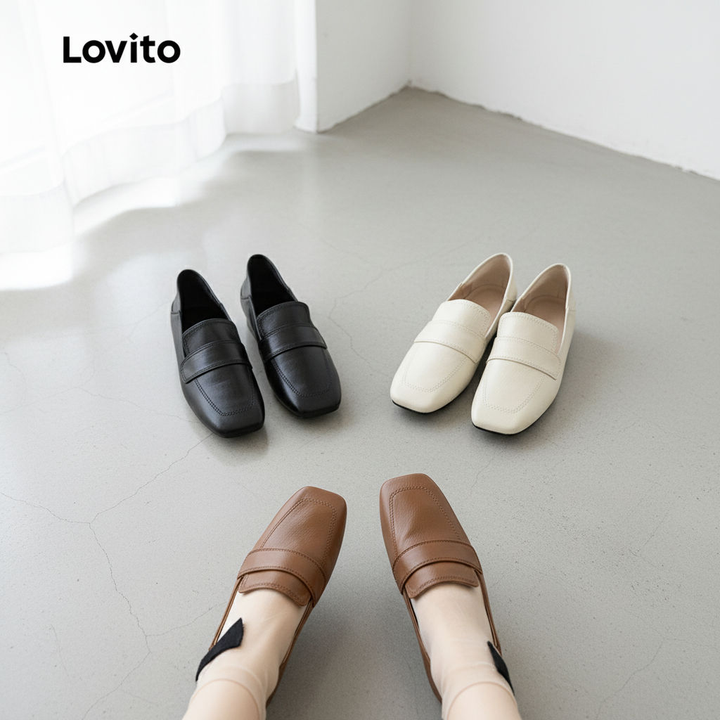 Lovito Refine Casual Retro Simples Couro Macio Confortável Balé Plano Feminino LFA75016 em Oferta na Shopee