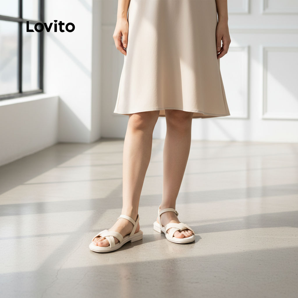 Lovito Sandália rasteira confortável antiderrapante casual para mulheres LFA34557 em Oferta na Shopee