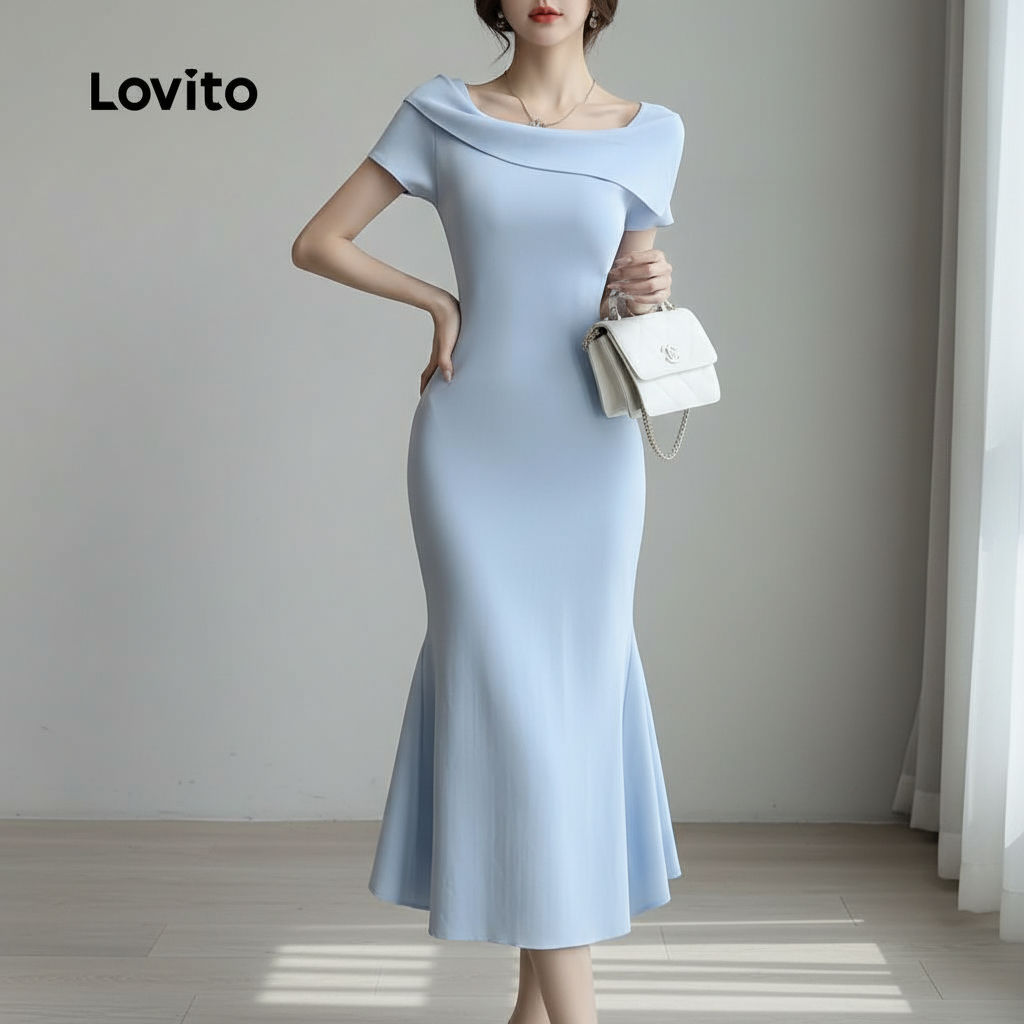 Lovito Vestido Assimétrico Leve e Confortável para Mulheres de Primavera/verão L137ED771