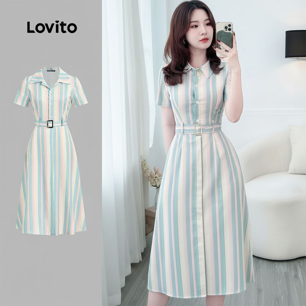 Lovito Vestido Casual Estampado Geométrico Primavera/Verão Feminino L154ED627 em Oferta na Shopee