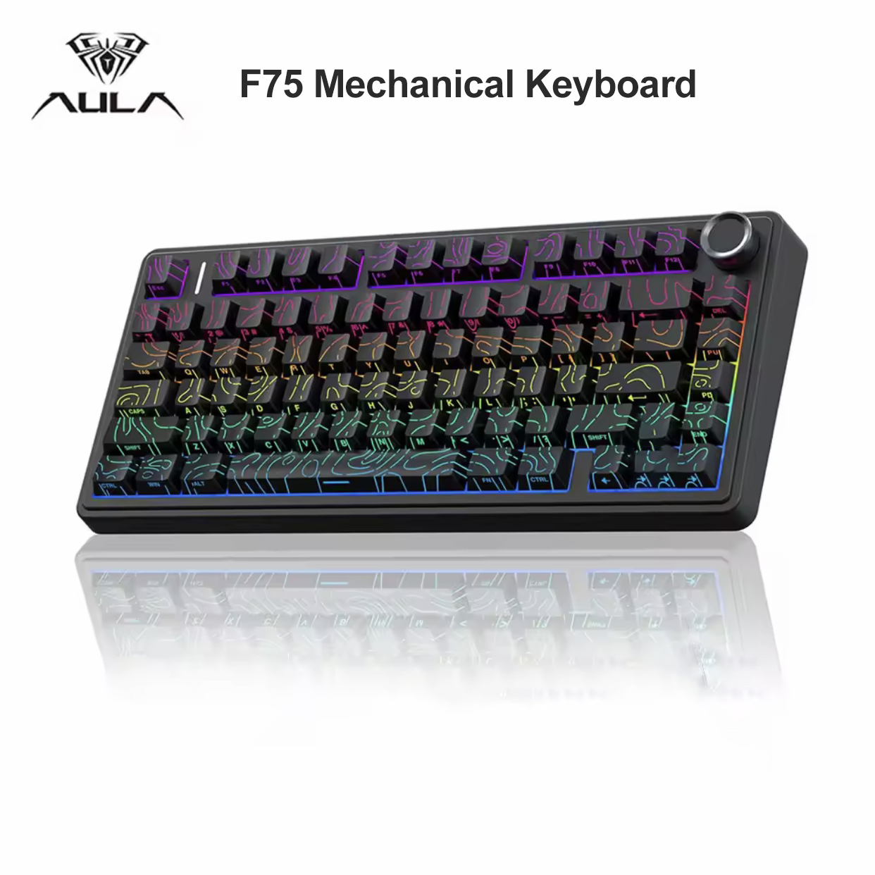 Teclado de Jogos com Gaxeta F75 80 Teclas, Tri-Modo, Troca Quente Total de Teclas, RGB com Função de Controle Remoto de