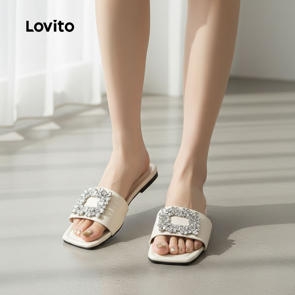 Lovito Refine Sandálias Femininas Rasteiras com Brilhos e Pedras LFA89070