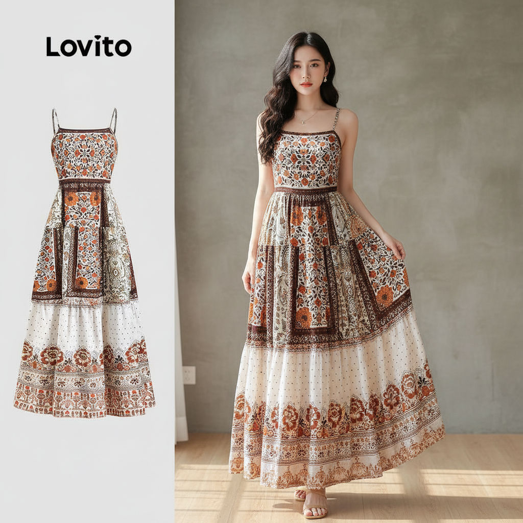 Lovito Vestido Boho com Pregas Linha Estruturada Vestido de Verão para Mulheres L138ED154 em Oferta na Shopee