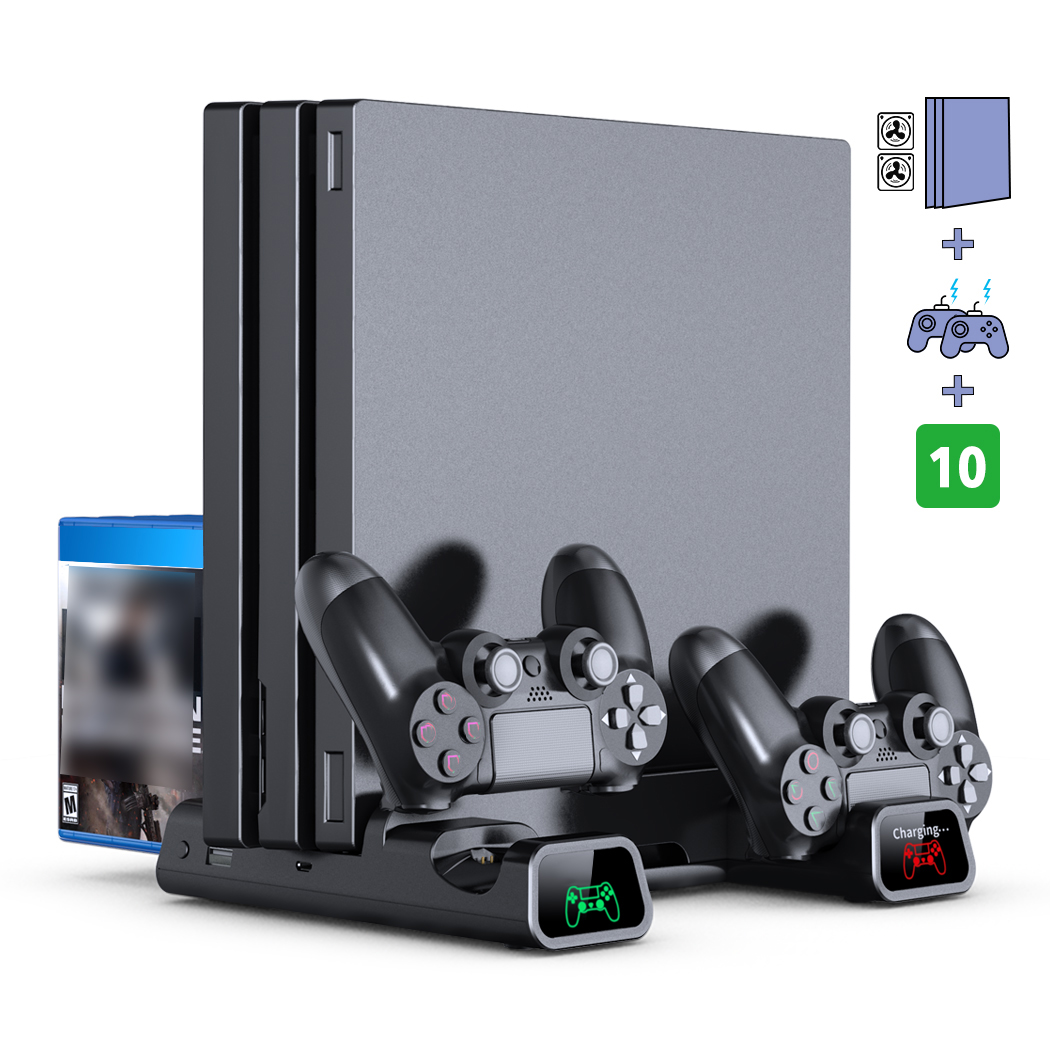 DOBE TP4-19076 Suporte Vertical com Cooler para PS4/PS4 Pro/PS4 Slim, Carregador Duplo de Controles com Indicadores LED