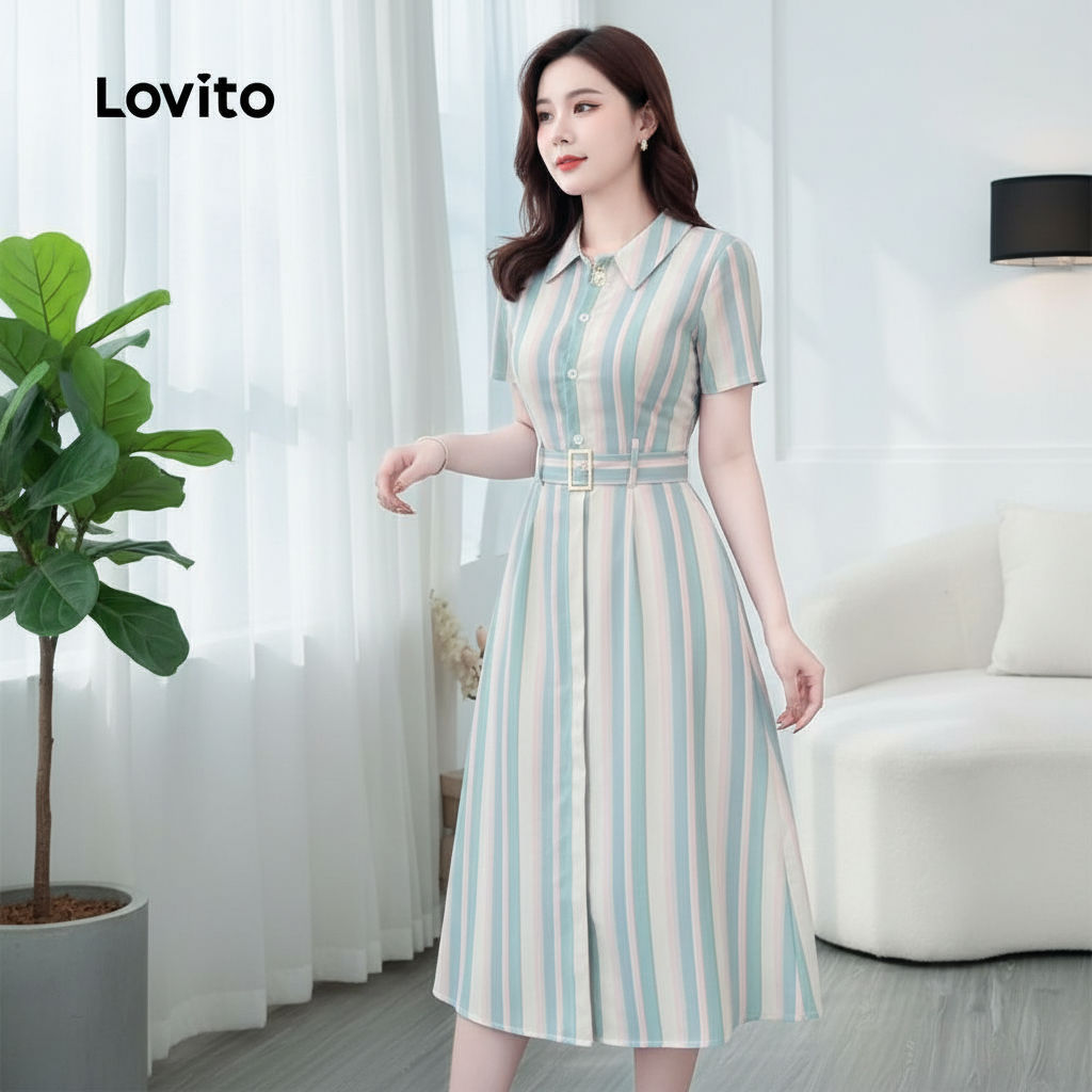 Lovito Vestido Casual Estampado Geométrico Primavera/Verão Feminino L154ED627 em Oferta na Shopee
