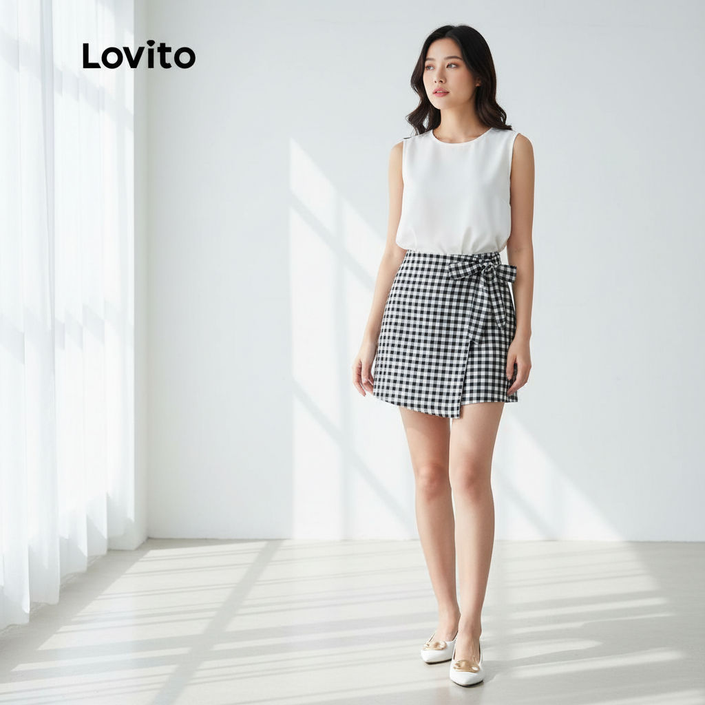 Lovito Shorts Femininos Estampado Com Amarração L99ED684 em Oferta na Shopee