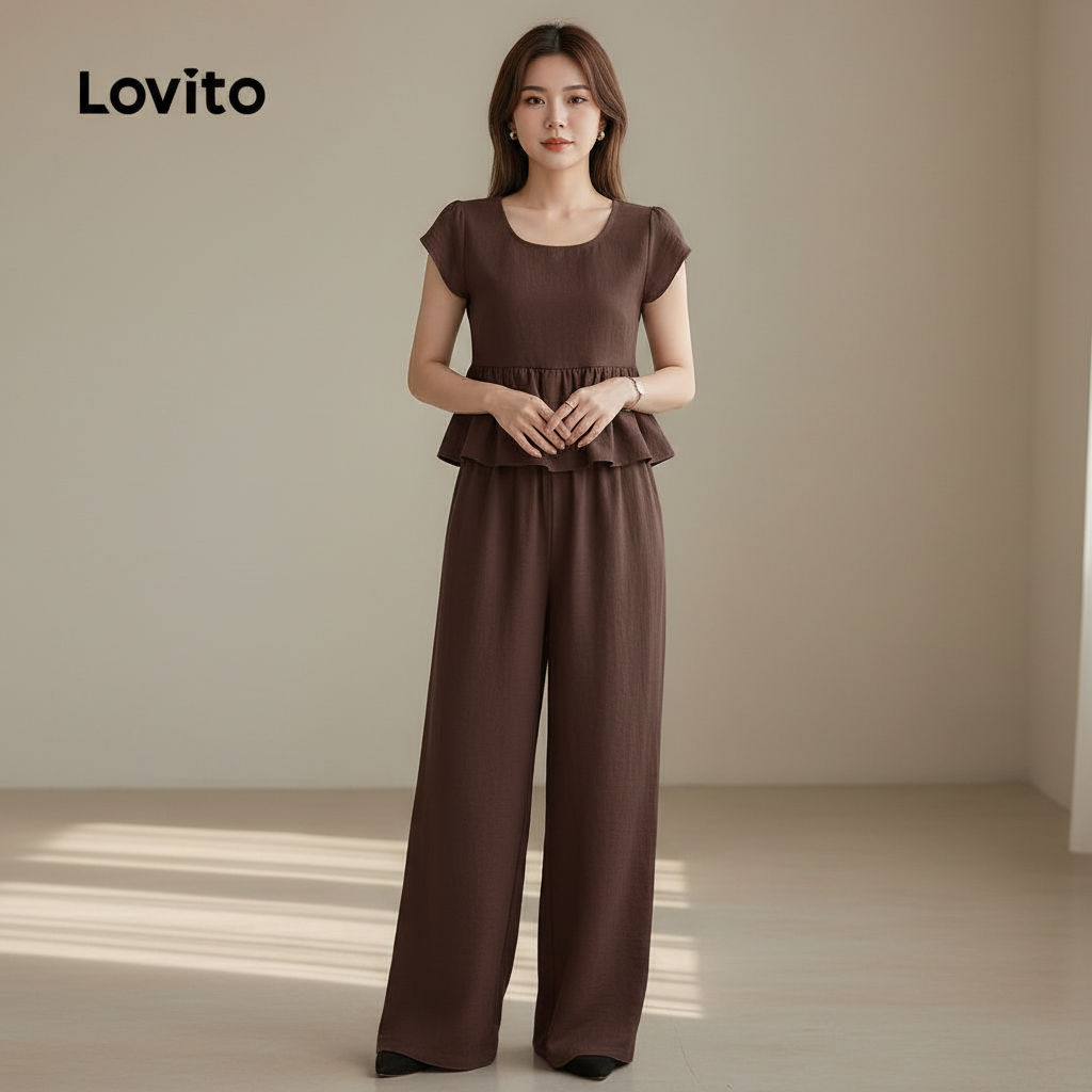 Lovito Conjunto Feminino Casual Blusa+Calça Laço Traseiro Modelagem Larga Primavera/Verão L143ED854 em Oferta na Shopee