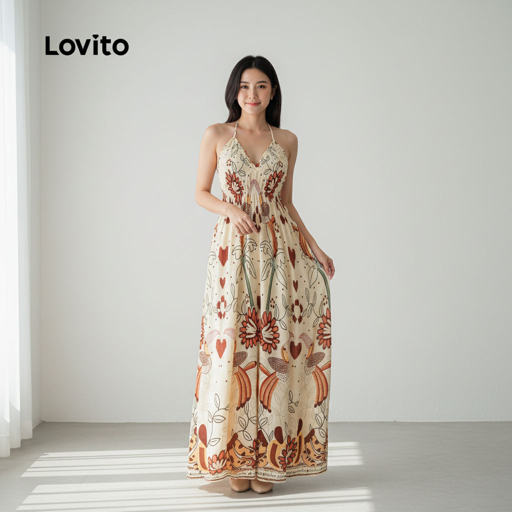 Lovito Vestido Boho com Laço para Primavera/Verão Feminino LBL29123 em Oferta na Shopee