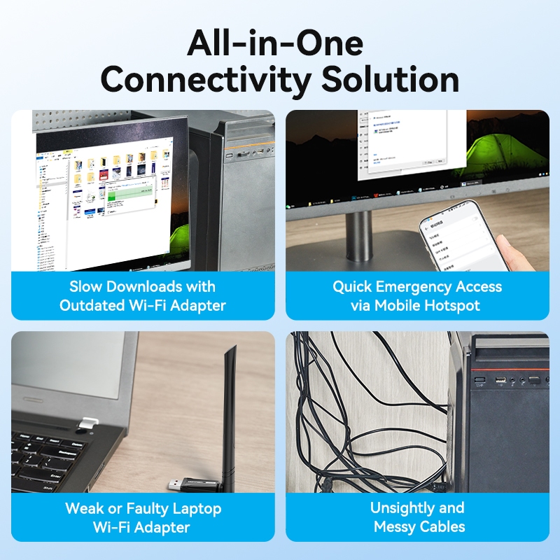 Adaptador USB WiFi 6 Banda Dupla Vention 600Mbps, Placa de Rede Sem Fio para PC, Transmissor de Áudio Bluetooth — imagem 2 de 2