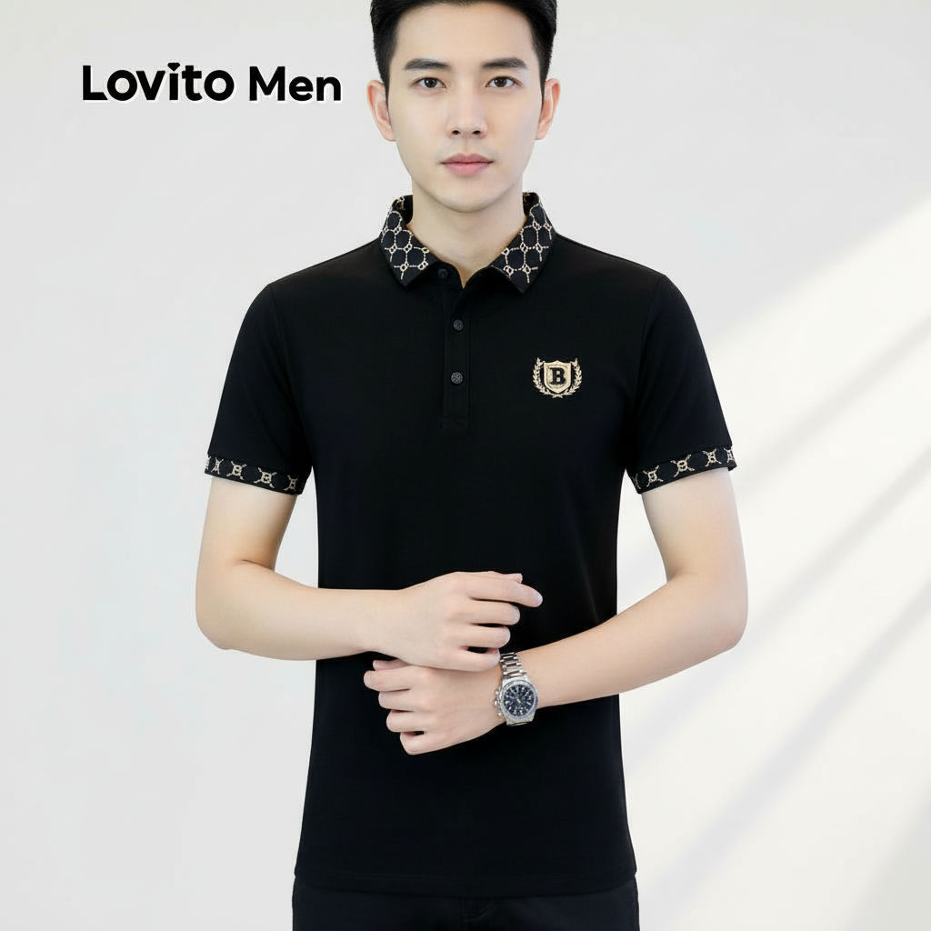 Lovito Camisa Polo Masculina Casual Com Botões Cor Preta Ideal Para Primavera Verão LNE122051 em Oferta na Shopee