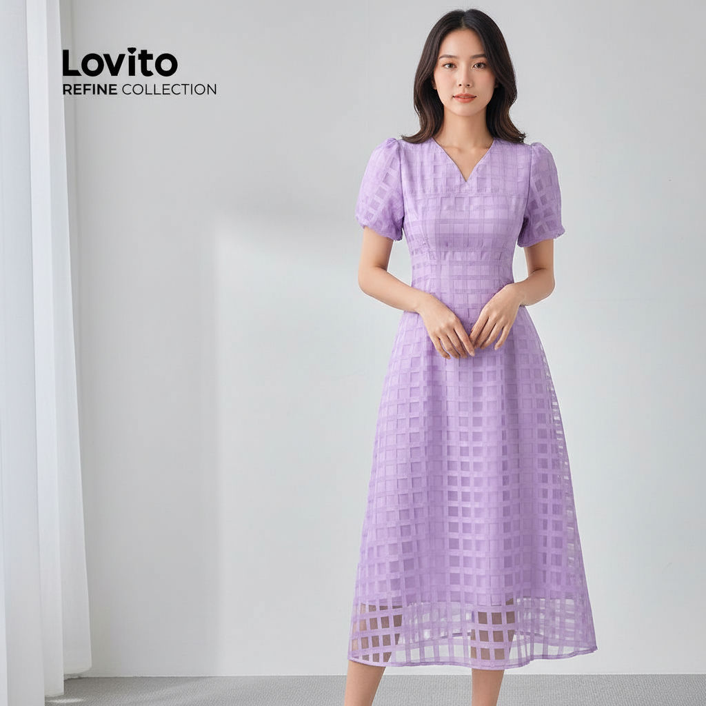 Lovito Refine Vestido Feminino Elegante em Lilás Claro para Todas as Estações LR13L137 em Oferta na Shopee
