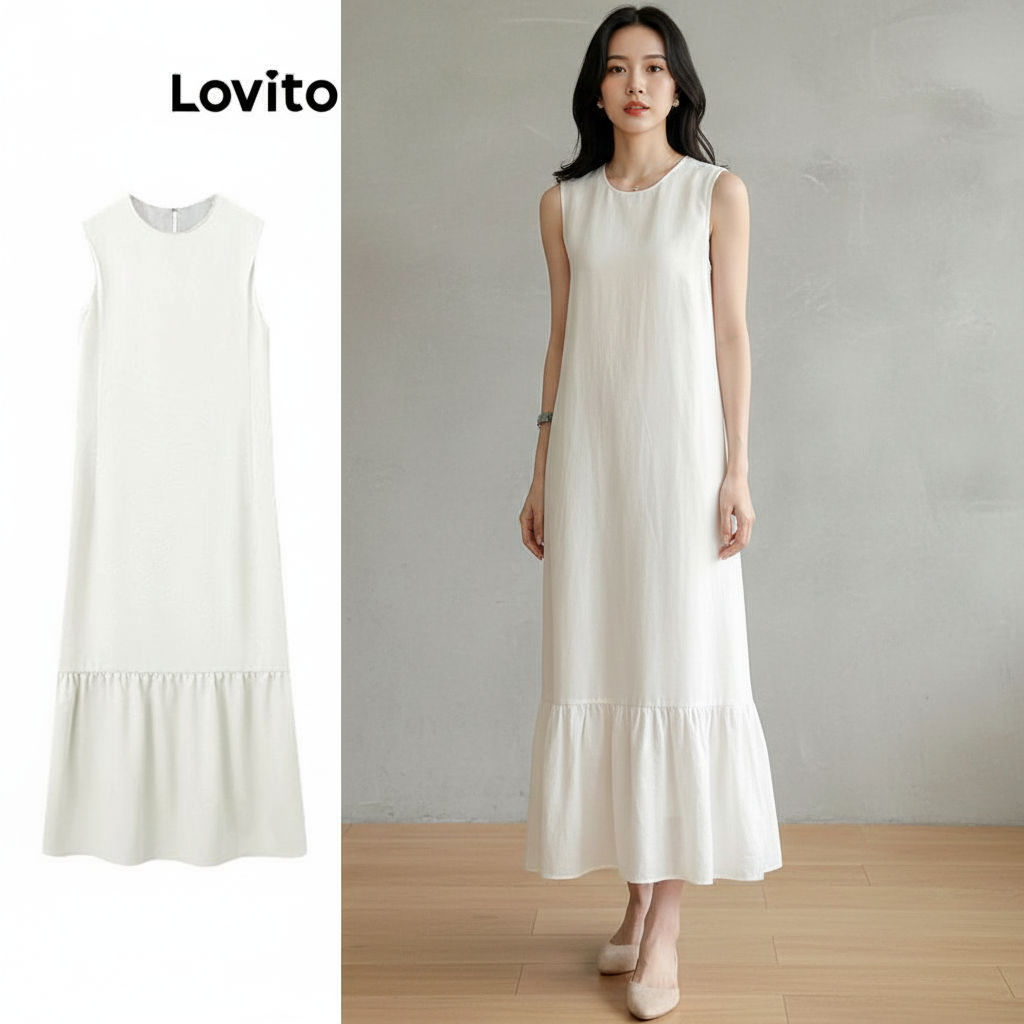 Lovito Vestido Casual com Babados na Barra, Vestido Feminino para Primavera/Verão LNE66494 em Oferta na Shopee