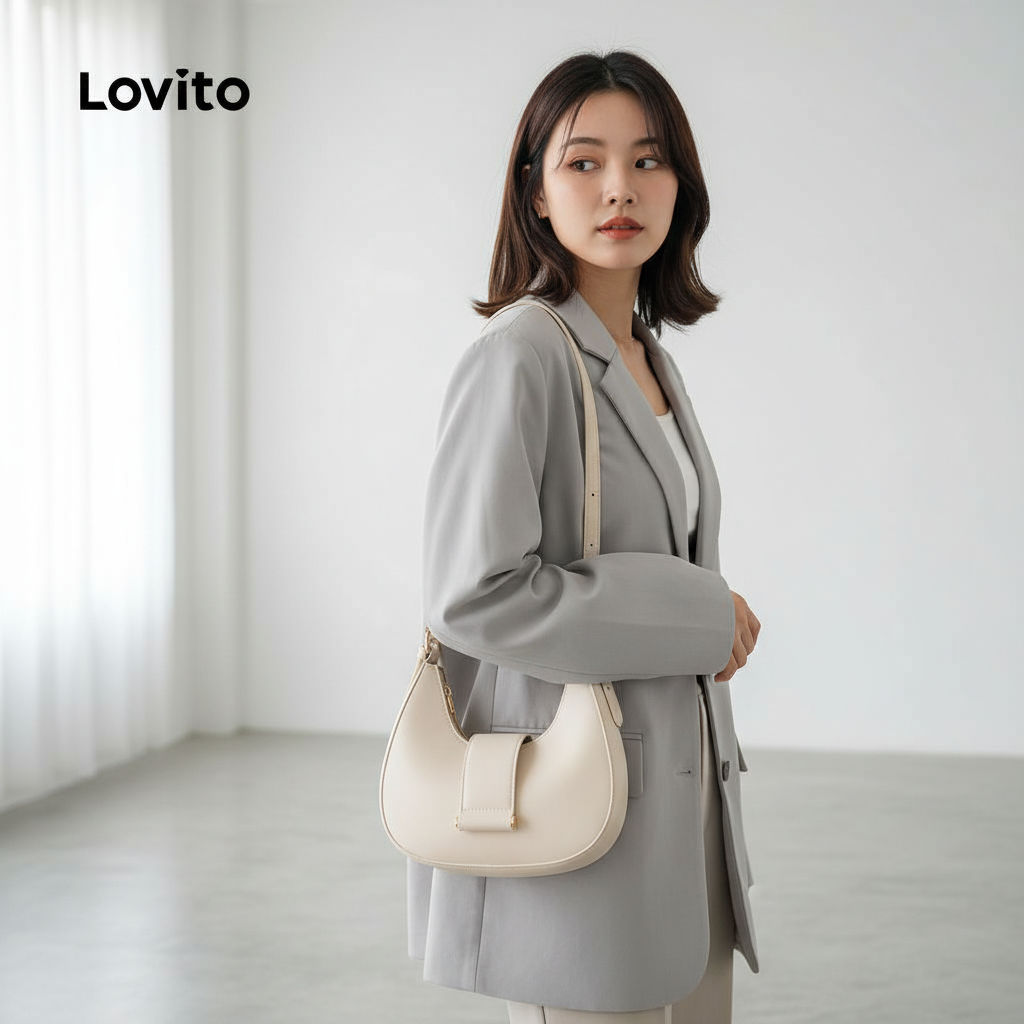 Lovito Bolsa de Ombro Feminina Pequena Meia-lua Cor Sólida LFA98035 em Oferta na Shopee
