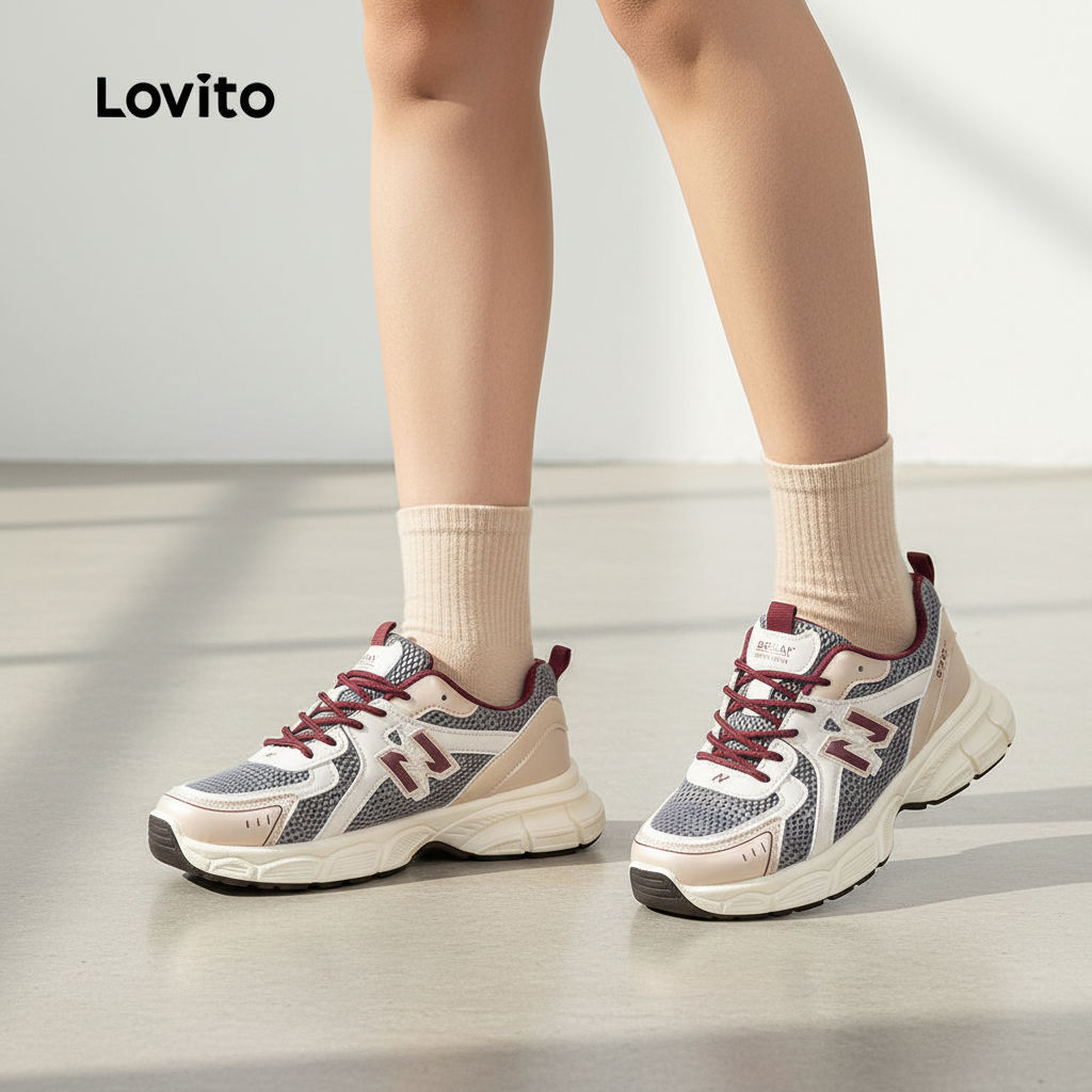 Lovito Refine Tênis Casual Retrô Dad em Malha com Contraste Primavera/Verão Vermelho LR13E430 em Oferta na Shopee