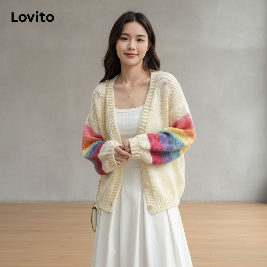 Lovito Suéteres Colorblock Verão Primavera Para Mulheres LNE69108 em Oferta na Shopee