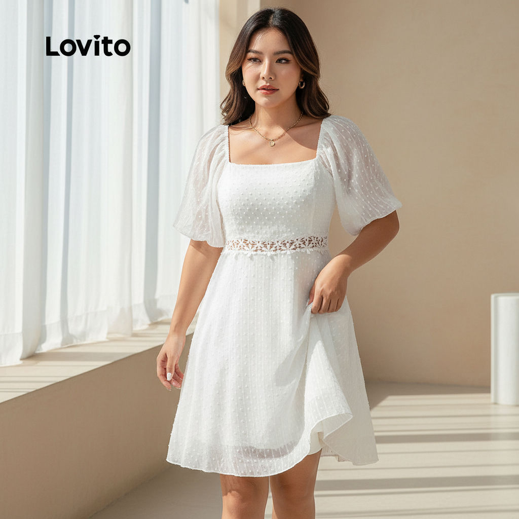 Lovito Refine Vestido Elegante Curva Plus Size Tecido Jacquard Costura Para Mulheres LBL22624 em Oferta na Shopee