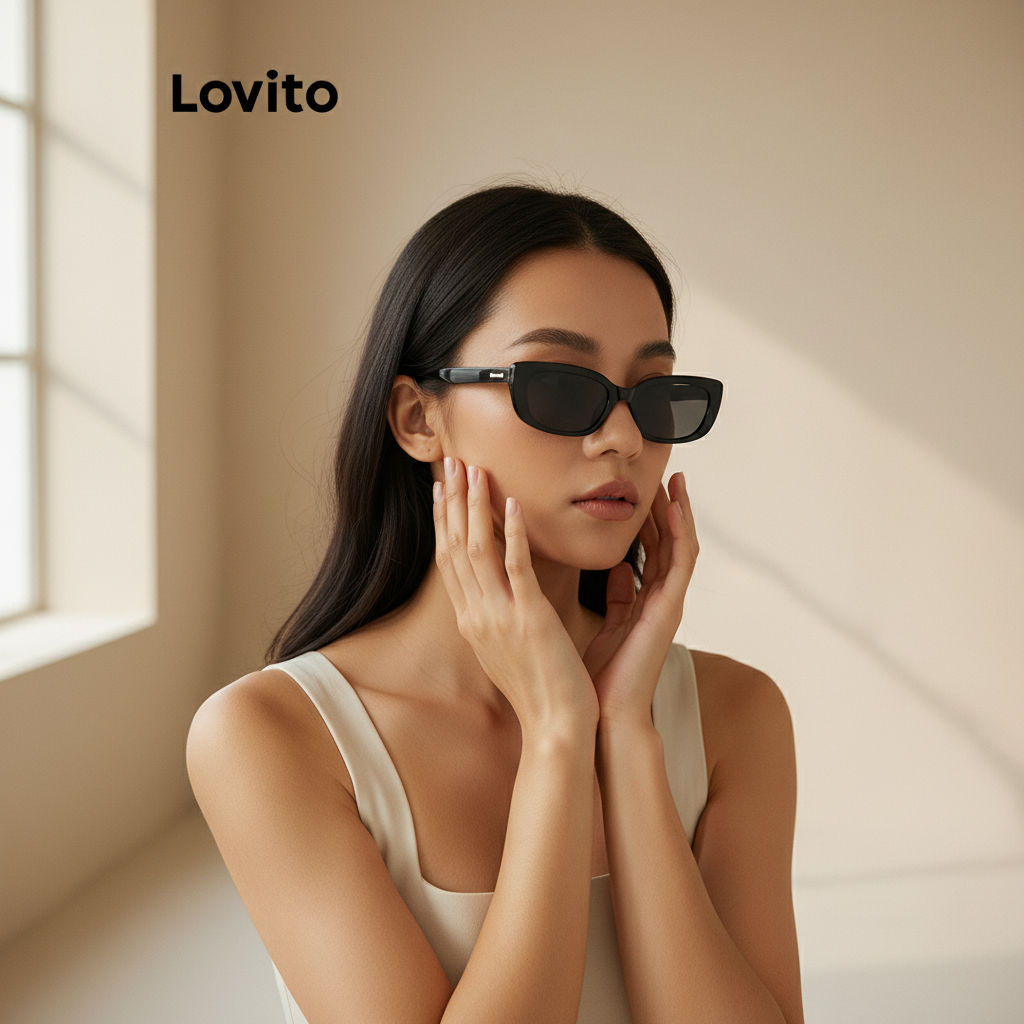 Lovito Óculos de Sol Quadrados Lisos para Mulheres L60AD106 (Amarelo/Preto)