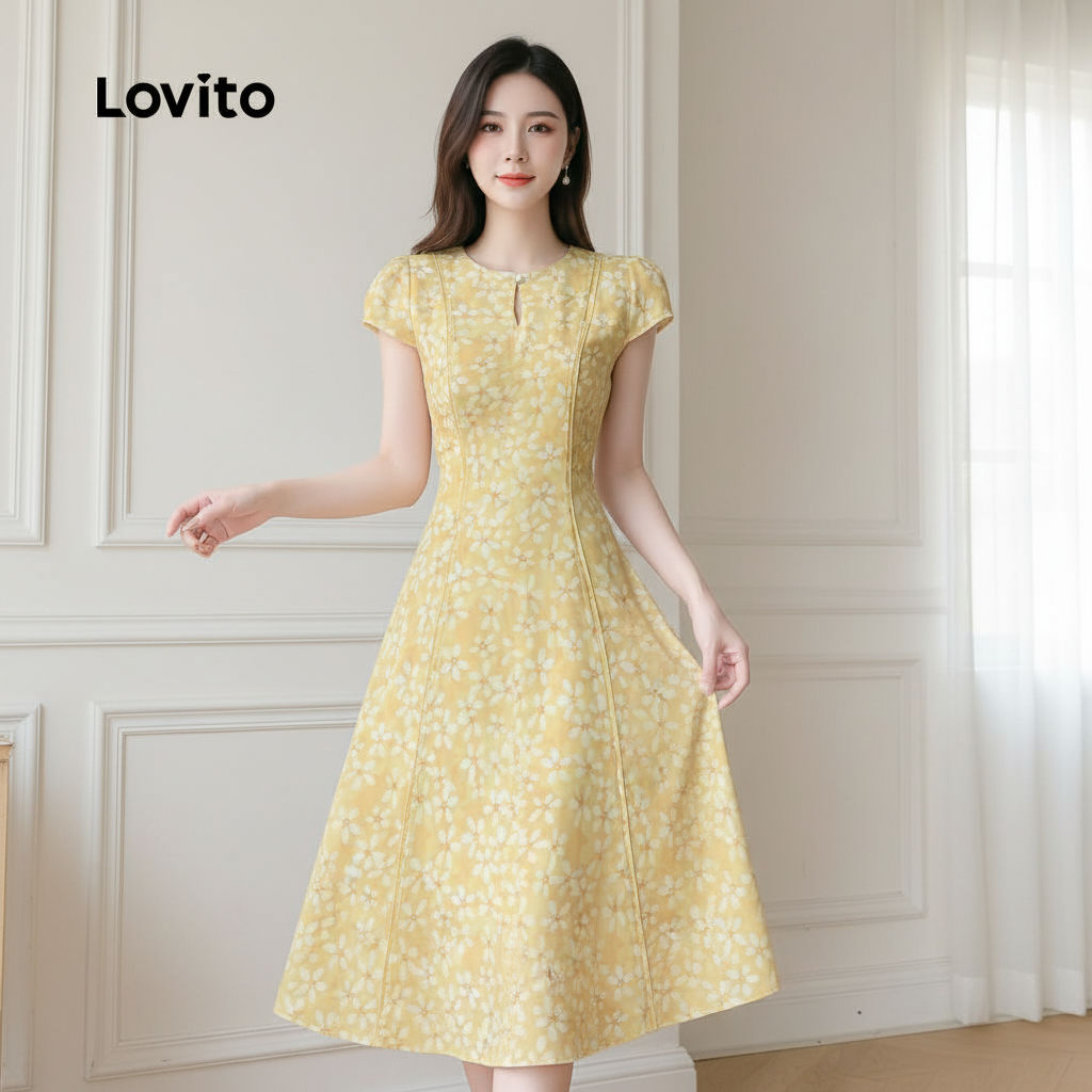 Lovito Refine Vestido Plissado Boho Primavera/Verão Amarelo Feminino L142ED048 em Oferta na Shopee