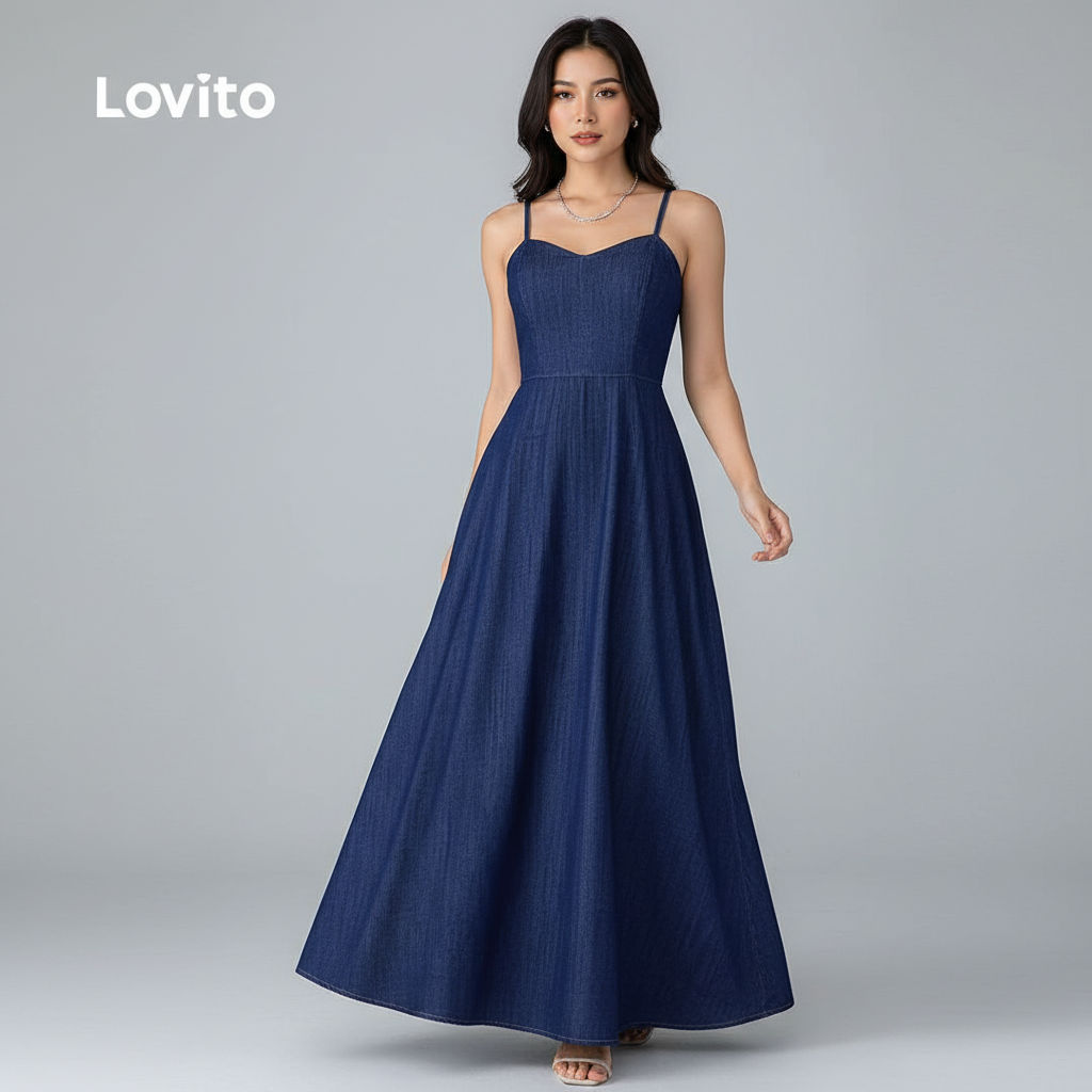 Lovito Vestido Boho Zíper Primavera Verão Azul Feminino LBL29249 em Oferta na Shopee