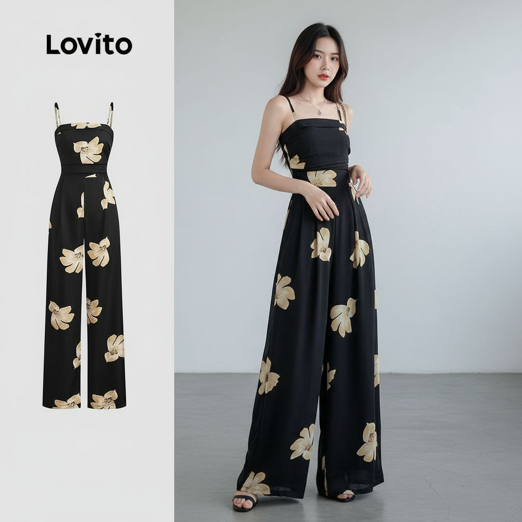 Lovito Macacão Floral Casual Com Laço E Franzido Para Verão/primavera L132ED1033 em Oferta na Shopee