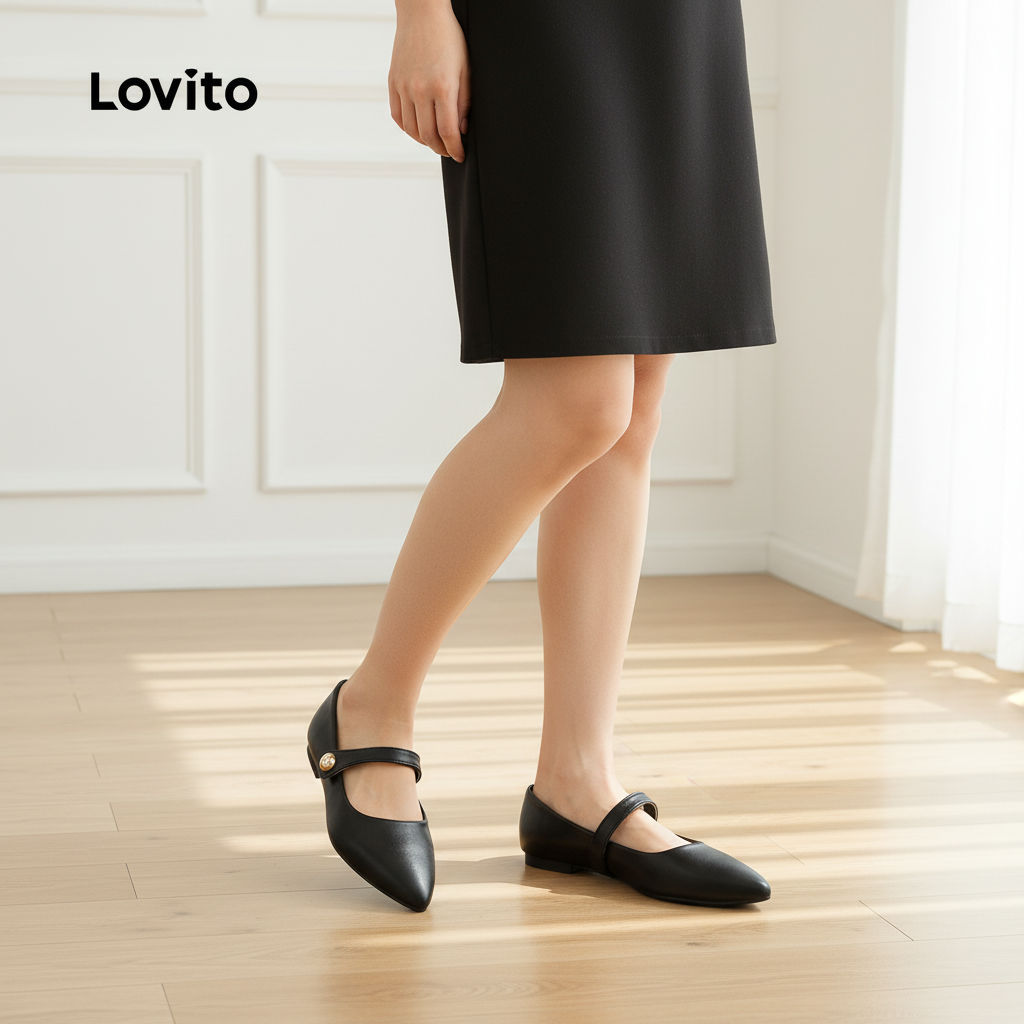 Lovito Sapatilhas Clássicas Mary Jane Suaves em Preto e Branco Confortáveis de Couro Macio para Mulheres LFA69084 em Oferta na Shopee