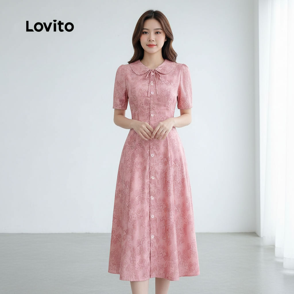 Lovito Refine Vestido Feminino Casual Floral com Laço Frontal Primavera Verão Rosa L165ED1520 em Oferta na Shopee