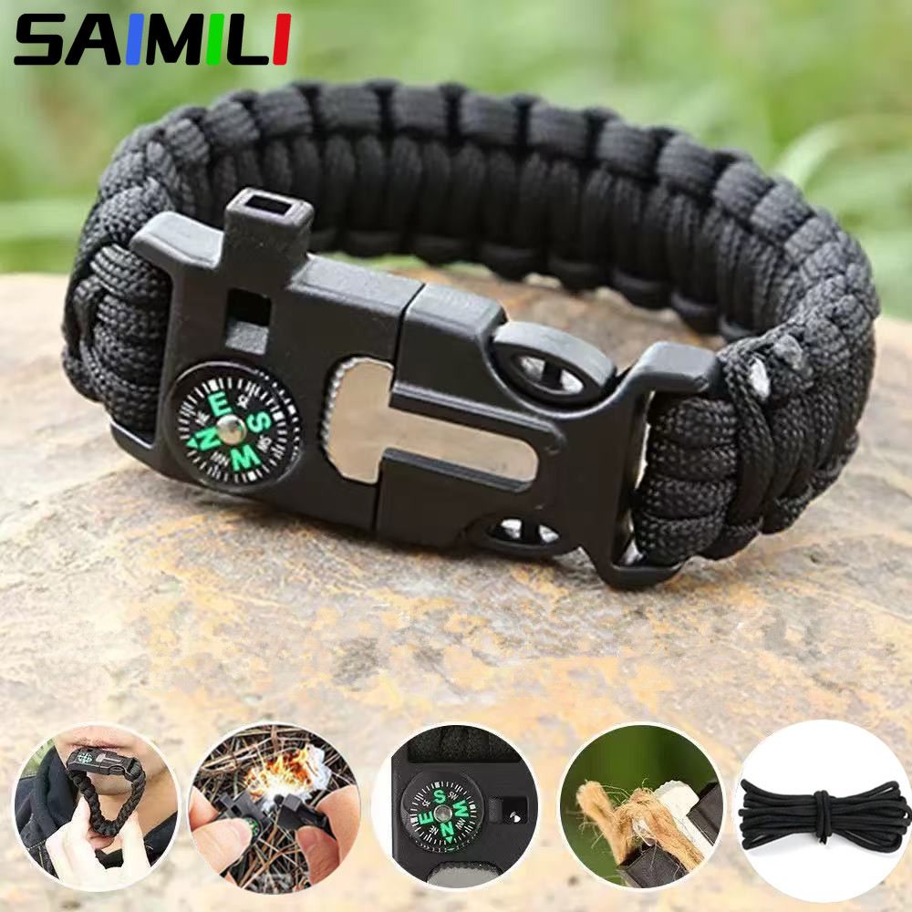Pulseira de Bússola 5 em 1 com Pederneira, Paracord de Sete Núcleos, Pulseira Ignitora para Ferramentas de Sobrevivência