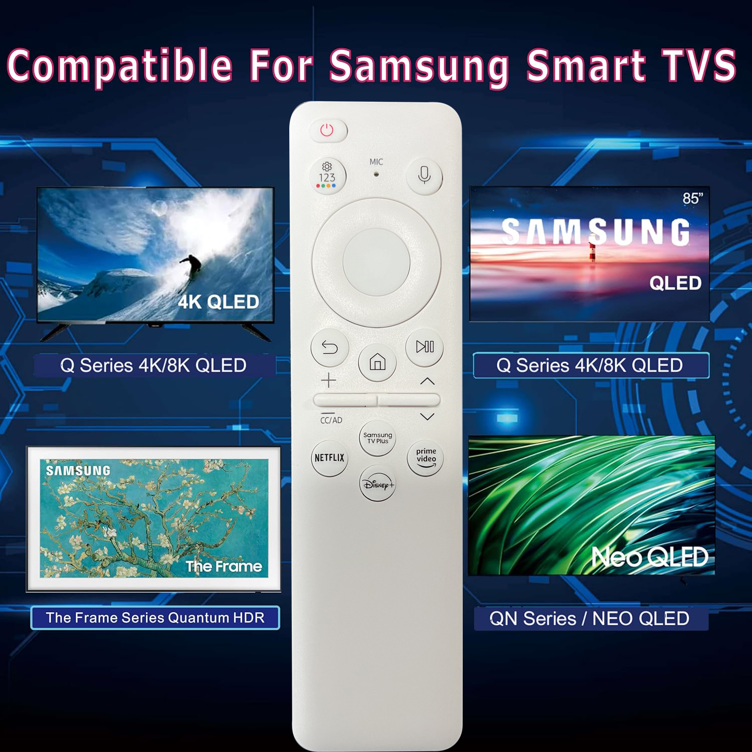Adequado para controle remoto de TV inteligente SAMSUNG com função de microfone, modelo universal novo 4K 8K QLED The