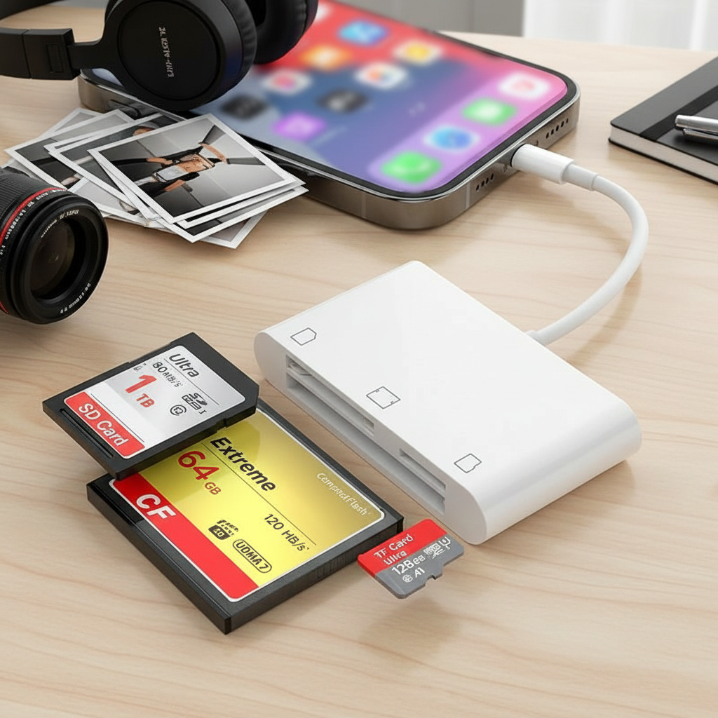 Adaptador Leitor de Cartão 3-em-1 IOS para iPhone Câmera TF SD CF