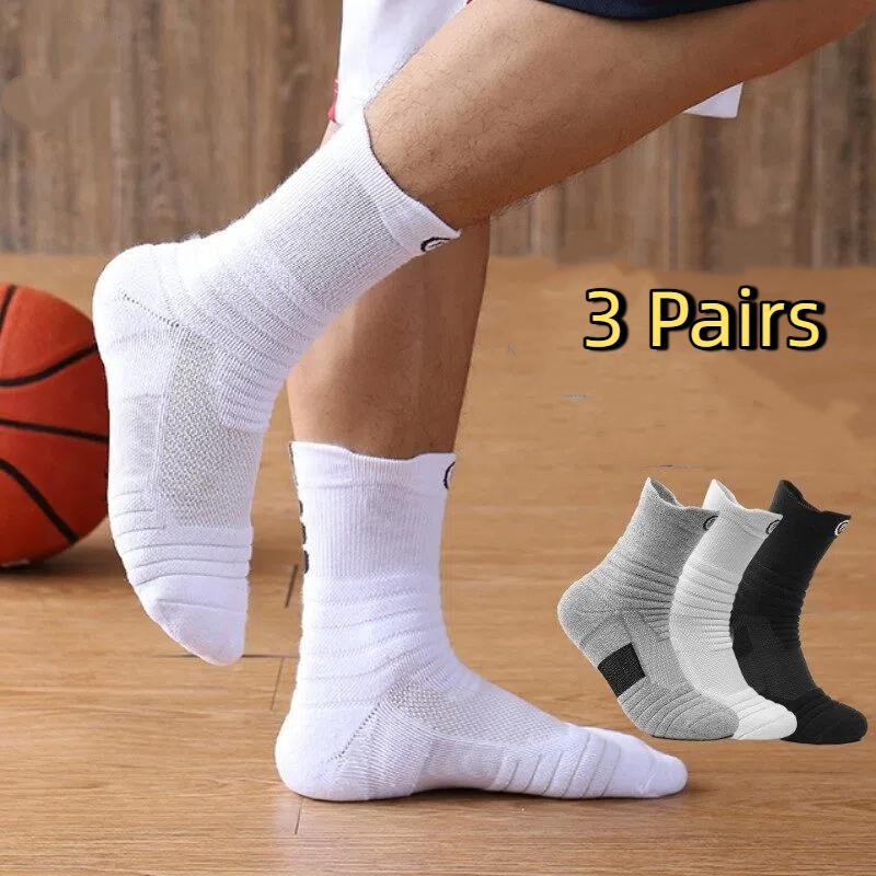 Meias Esportivas Acolchoadas Masculinas , Pacote Com 3 , Atléticas Respiráveis Para Corrida , Academia , Basquete , Anti