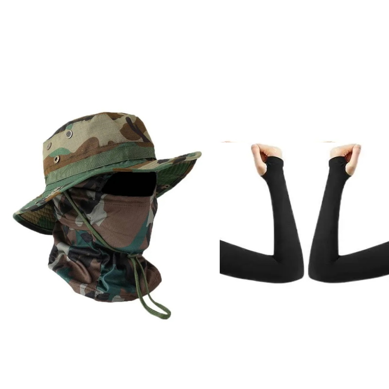 Chapéu Boonie Camuflado , Arnês Para Olhos De Pássaro , Conjunto De Manga De Proteção Solar , Aba Redonda Adequada Cicli